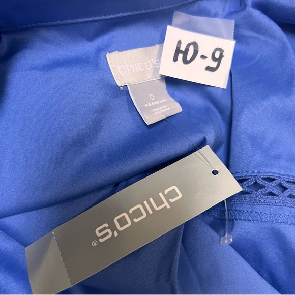 CHICO’S Cutwork Blue Blouse with Billowy Sleeves Size 0 Small NWT $99 - Picture 2 of 16